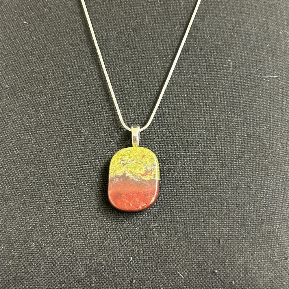 Necklace Jasper/Bloodstone handmade necklace, Silver chain 22” - Picture 2 of 6